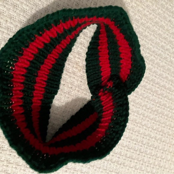 HandKnit Winter twisted Headband Red and Green Striped Size M/L warm ears - Picture 6 of 7